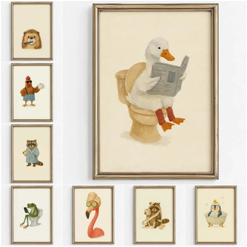 Cute Animal Bubble Bath Wall Art Cute Bathroom Animal - front view