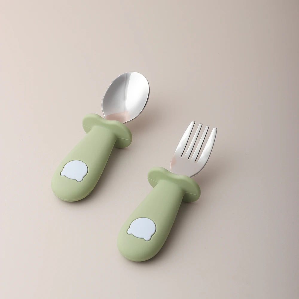 Baby panda shape silicone spoon fork stainless steel