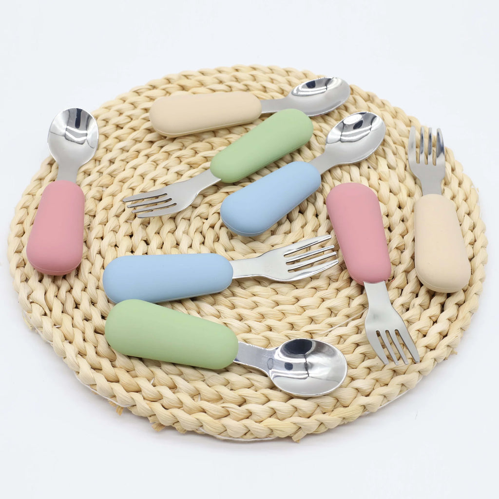 Silicone stainless steel spoon fork food grade 304 - lifestyle in-use