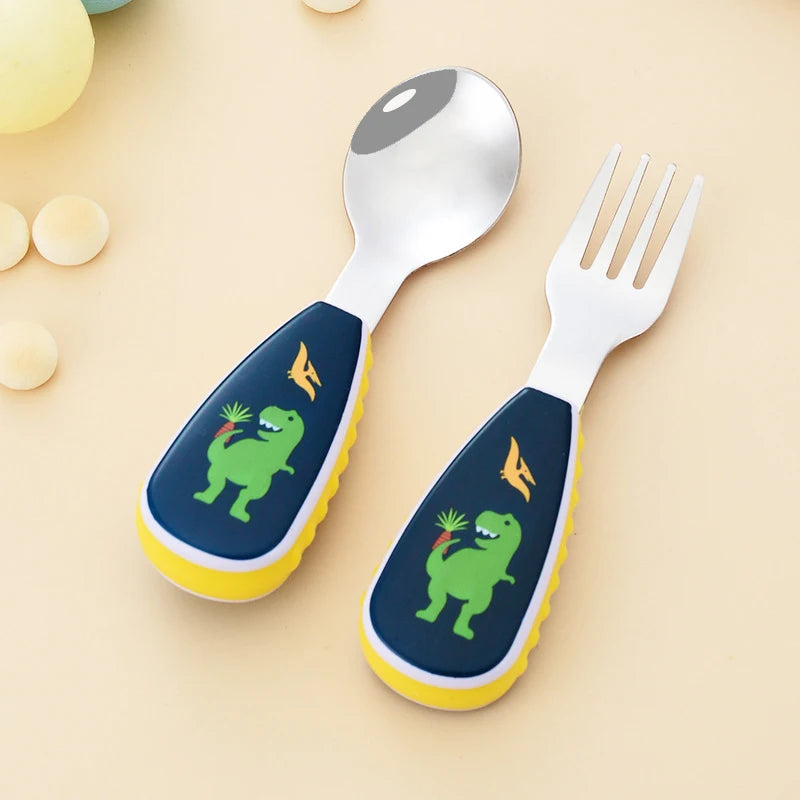 2Pcs Toddler Utensils Cute Toddler Feeding Spoon Fork - top-down view
