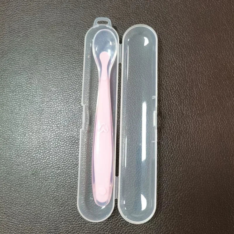 1 2Pcs Silicone Spoon Set Baby Learning eat Training