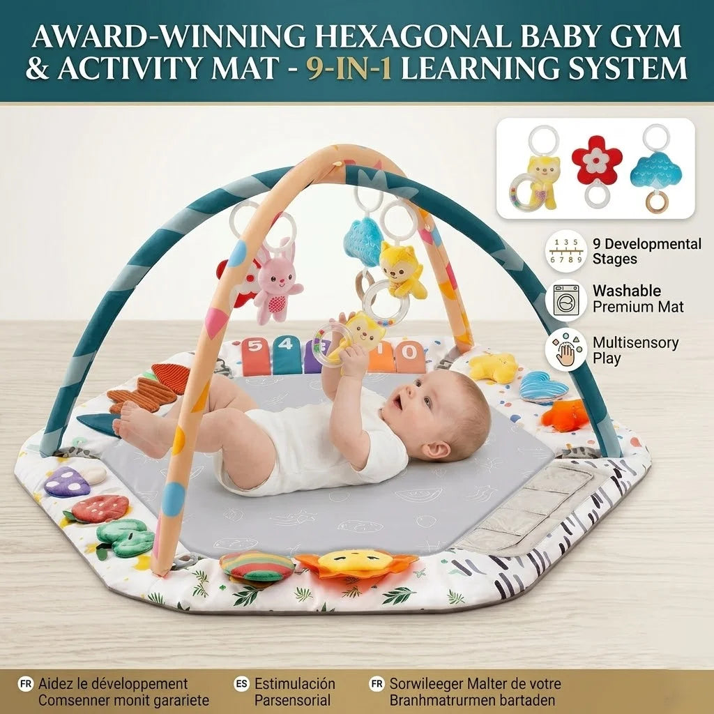Large Baby Play Gym Mat Sensory Toys 0-18 Months Tummy - front view