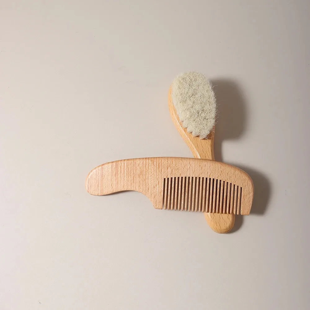 2pcs Baby Comb Set Baby Care Hair Brush Beech Soft Wool - feature close-up