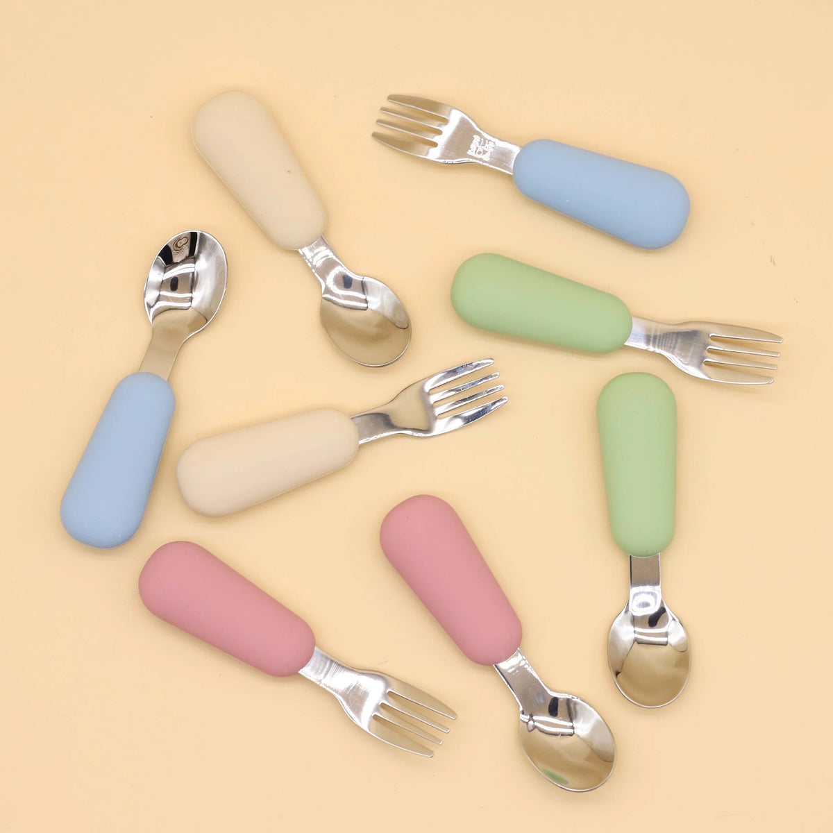 Silicone stainless steel spoon fork food grade 304 - set overview
