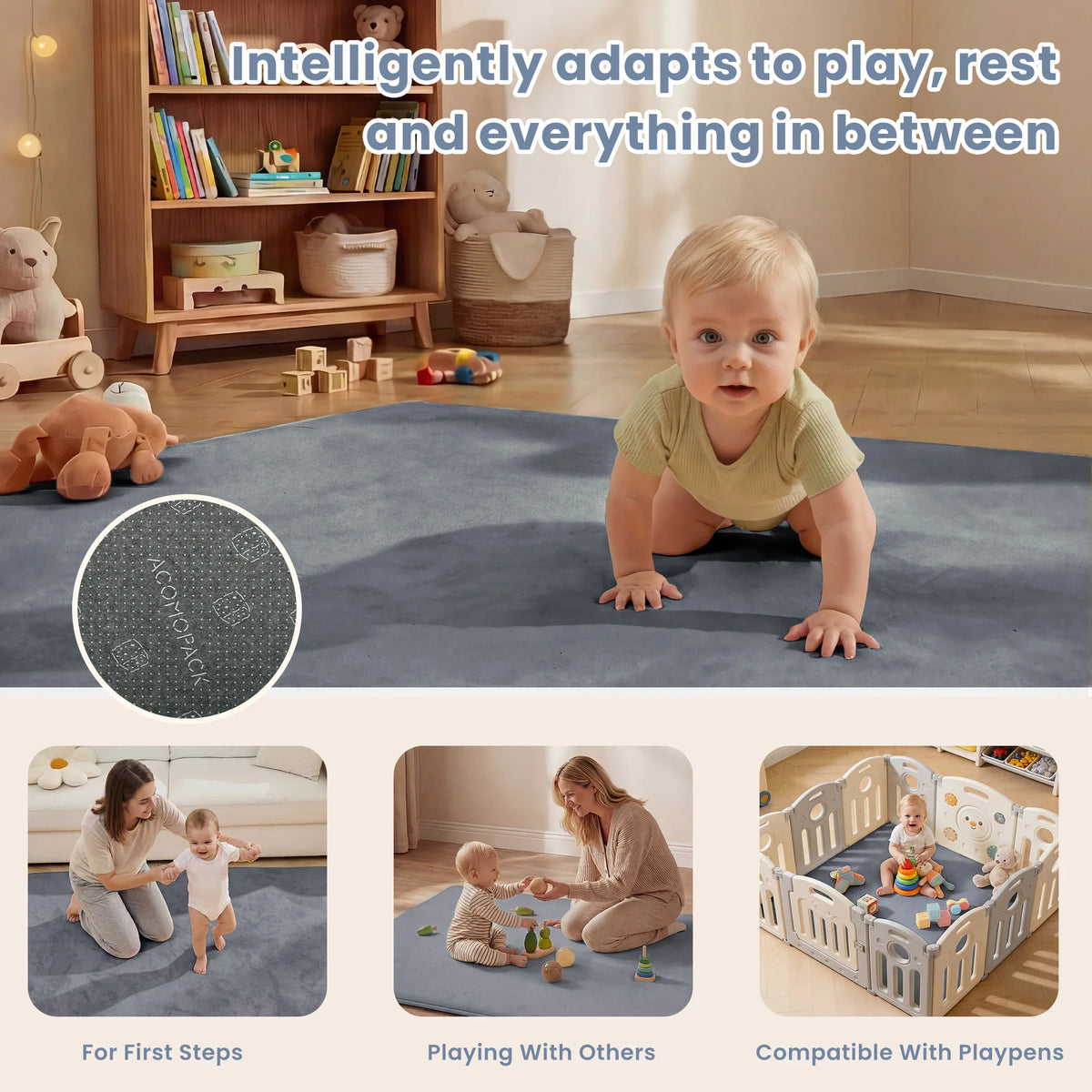 2cm Thick Baby Play Mat Tummy Time Memory Foam Carpet - packaging view