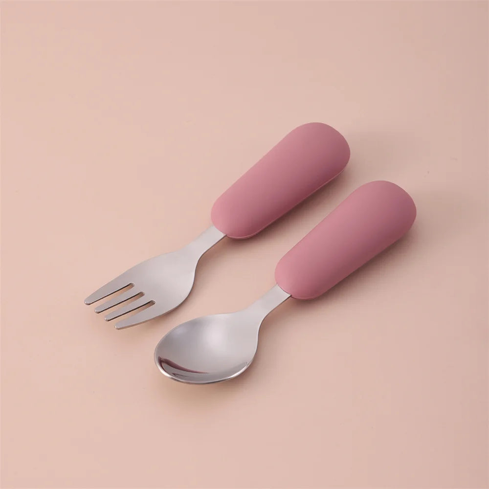Color Kids 2PCS Stainless Steel Fork Spoon Baby Feeding