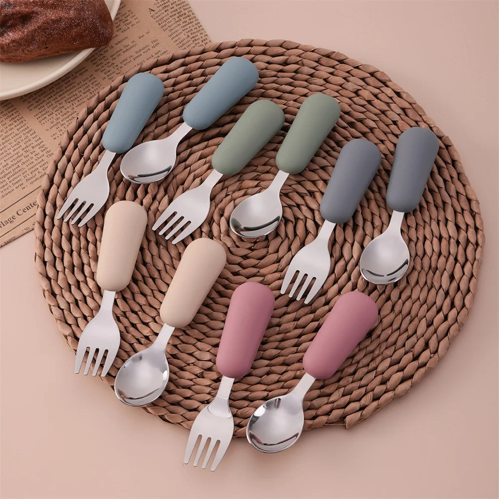 Color Kids 2PCS Stainless Steel Fork Spoon Baby Feeding