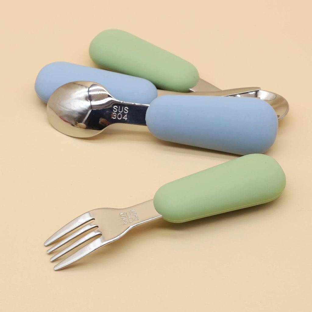 Silicone stainless steel spoon fork food grade 304 - set overview