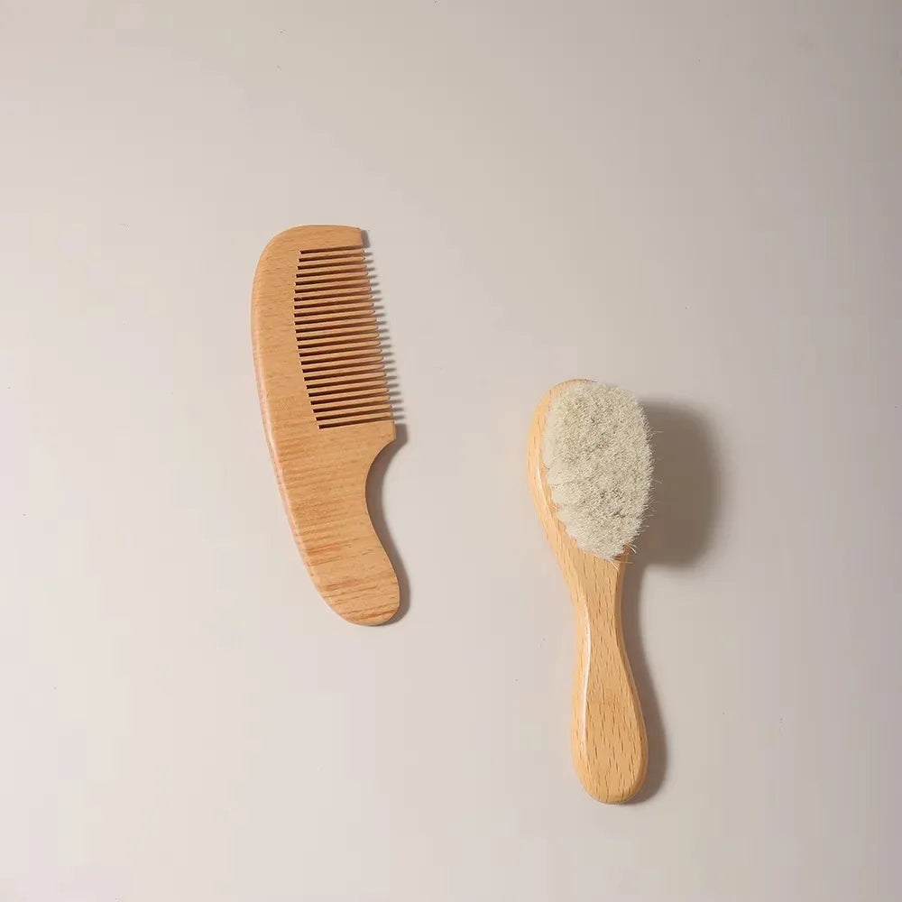 2pcs Baby Comb Set Baby Care Hair Brush Beech Soft Wool - lifestyle in-use