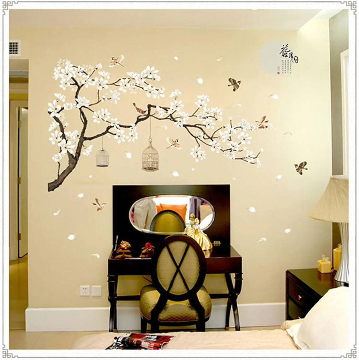 White Cherry Blossom Tree Wall Stickers, 50x74 Inch - packaging view