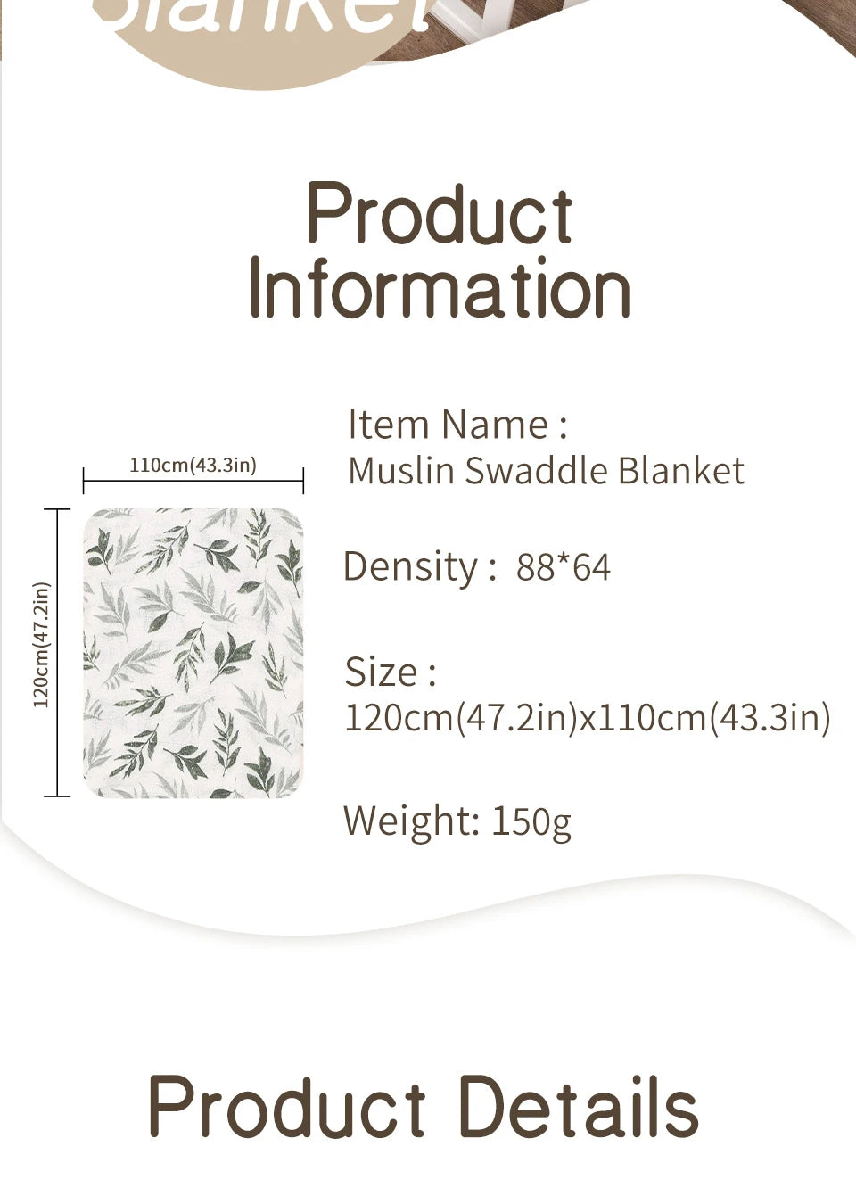 100 Cotton 120 110cm 2 Layers Newborn Baby Bath Towel - side angle