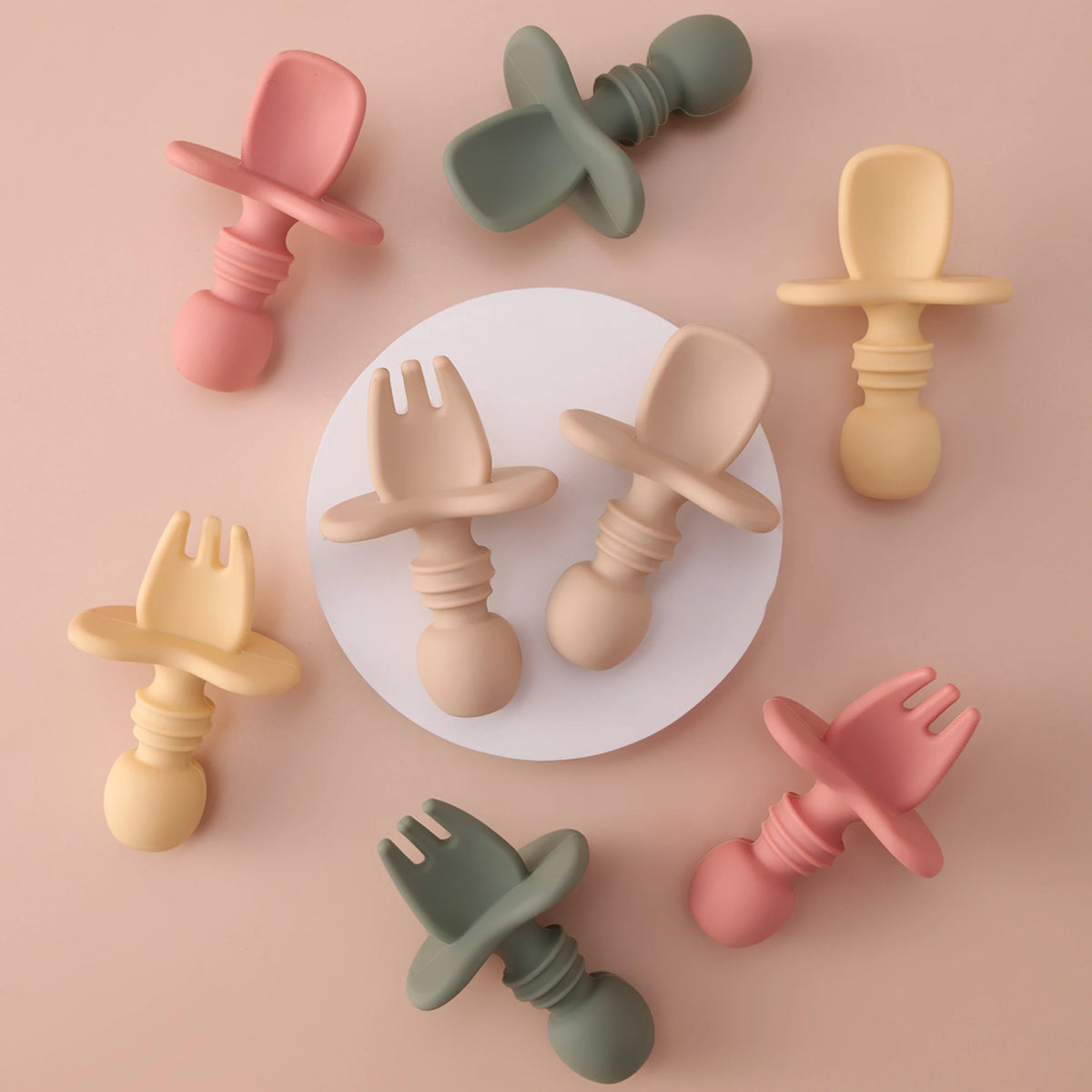 Color Kids 2PCS Silicone Baby Tableware Set Soft Fork