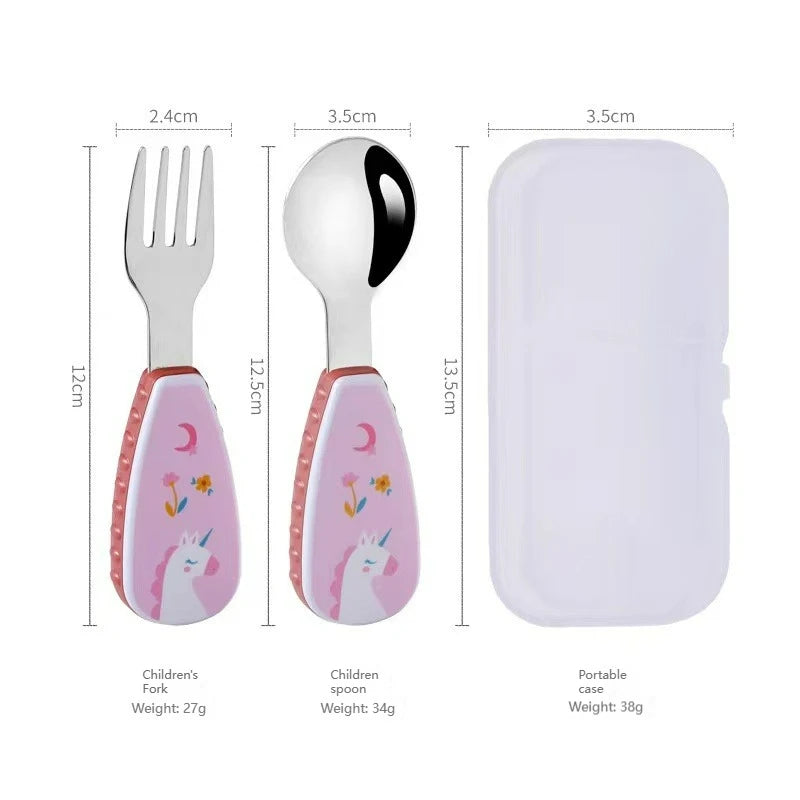 2Pcs Toddler Utensils Cute Toddler Feeding Spoon Fork - side angle