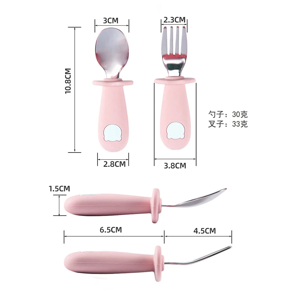 Baby panda shape silicone spoon fork stainless steel - packaging view