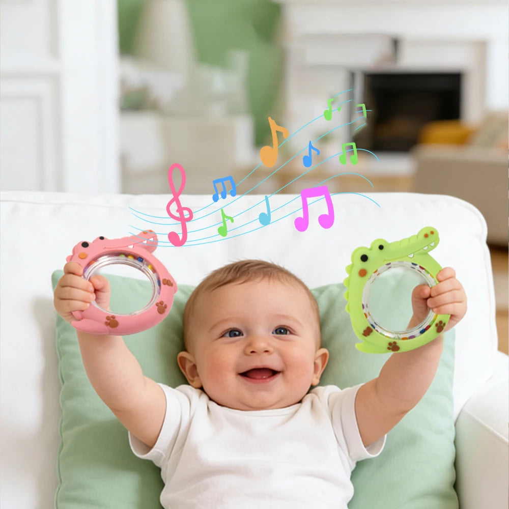 4 Pack Crocodile Baby Teething Rattle Toy BPA Free - side angle