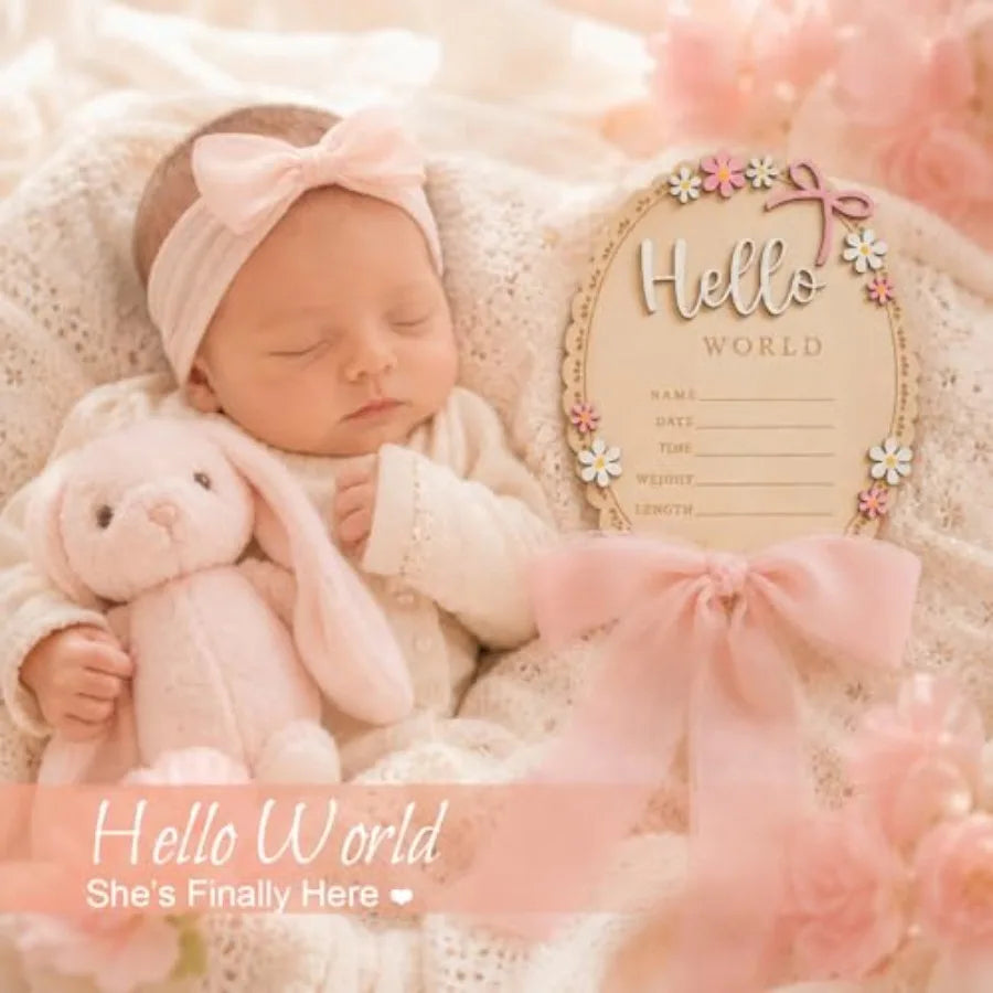 Baby Announcement Hello World Wooden Welcome Baby Sign - lifestyle in-use