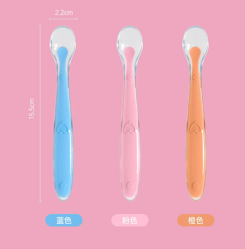 2 Pcs Baby Silicone Spoon Learning Spoon Set Stars - front view