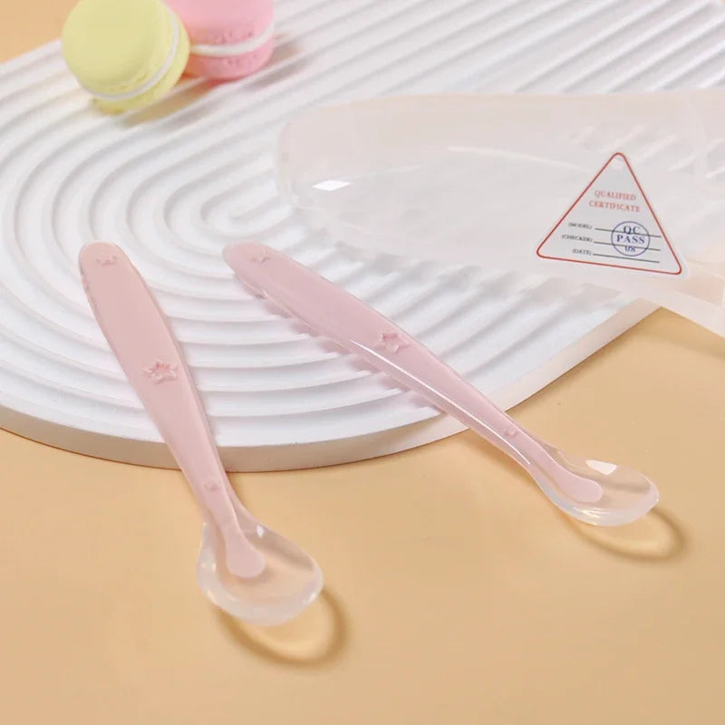 2 Pcs Baby Silicone Spoon Learning Spoon Set Stars - size reference