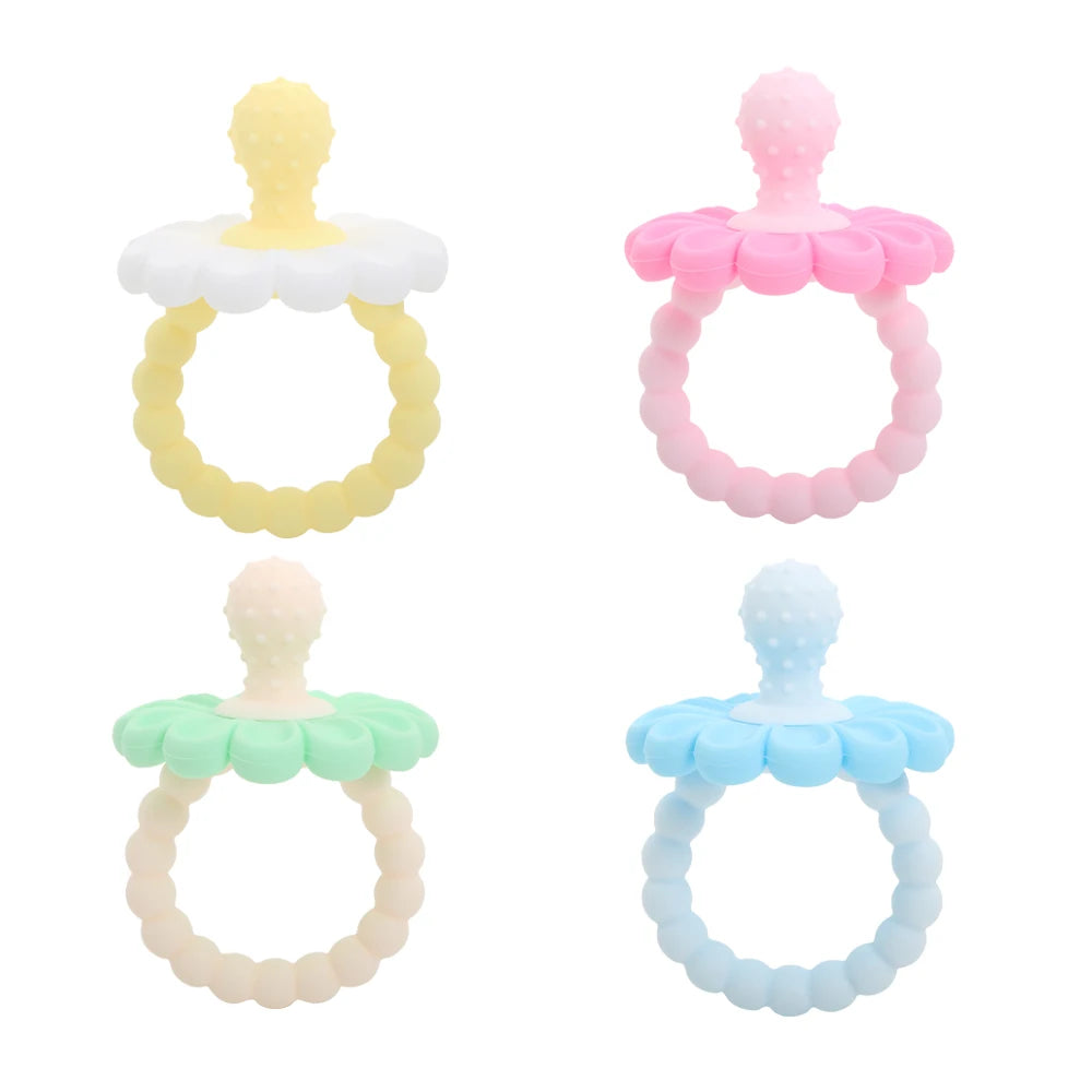 4 Pack Baby Teething Toys Flower Silicone Teether Rings