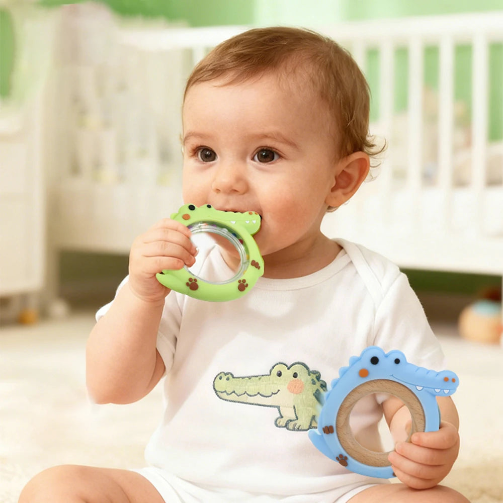 4 Pack Crocodile Baby Teething Rattle Toy BPA Free - set overview