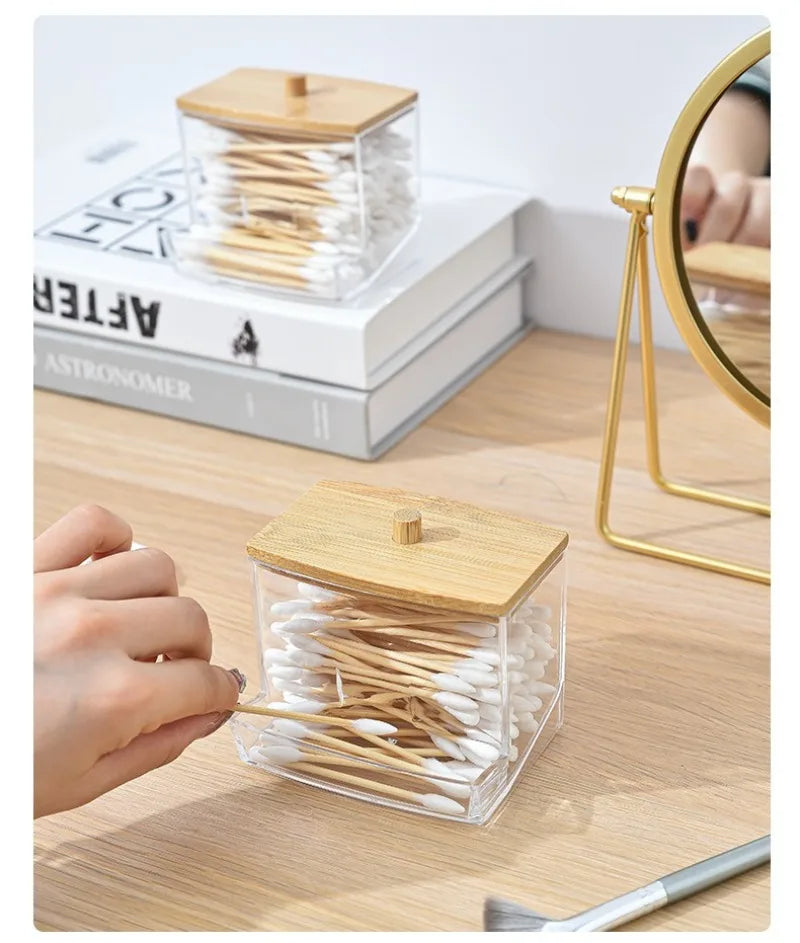 Cotton Swab Storage Box Double Head Wood Baby Cotton