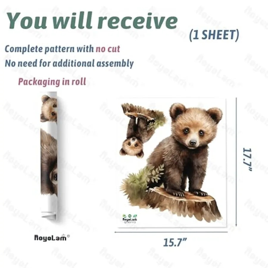 Lifelike Bear Standing Tree Stump Wall Stickers Nursery - feature close-up