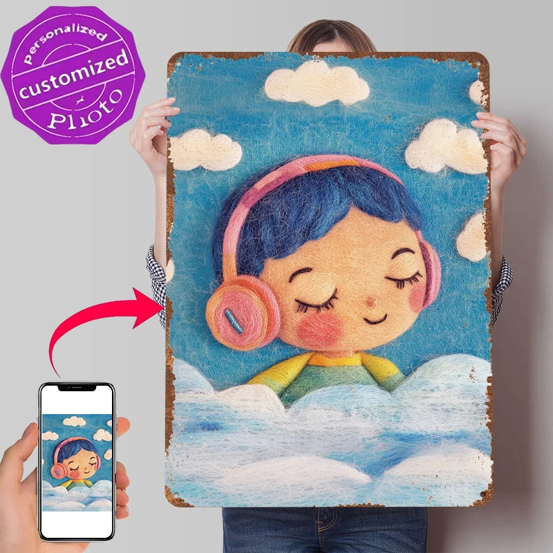 Baby Music Nursery Illustration Poster Vintage Metal - front view