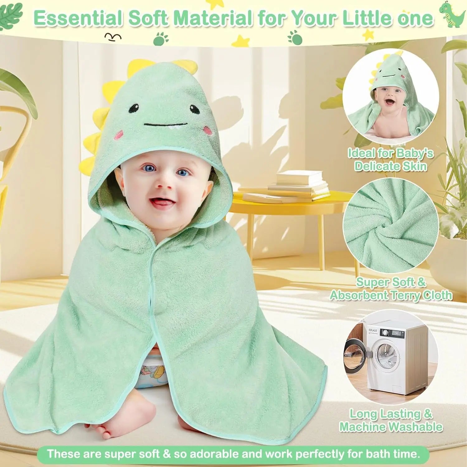 Hooded Baby Towels, 32x32 in - top-down view