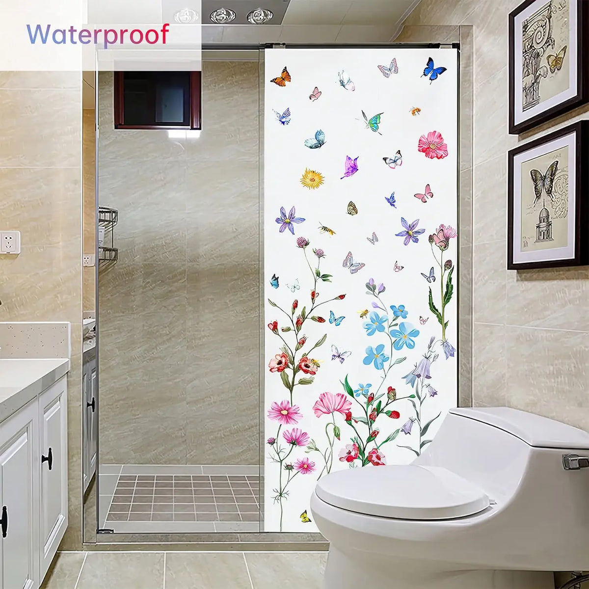 58 Pcs Colorful Flower Wall Stickers Butterfly Bee - set overview