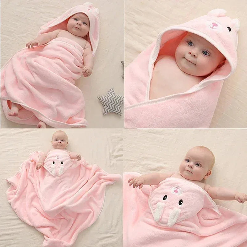 80 80cm Cartoon Baby Bath Towel Body Hooded Polyester