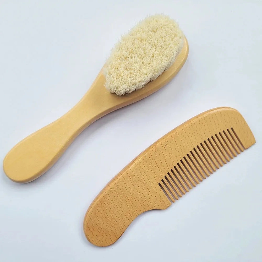 2pcs Baby Comb Set Baby Care Hair Brush Beech Soft Wool - size reference