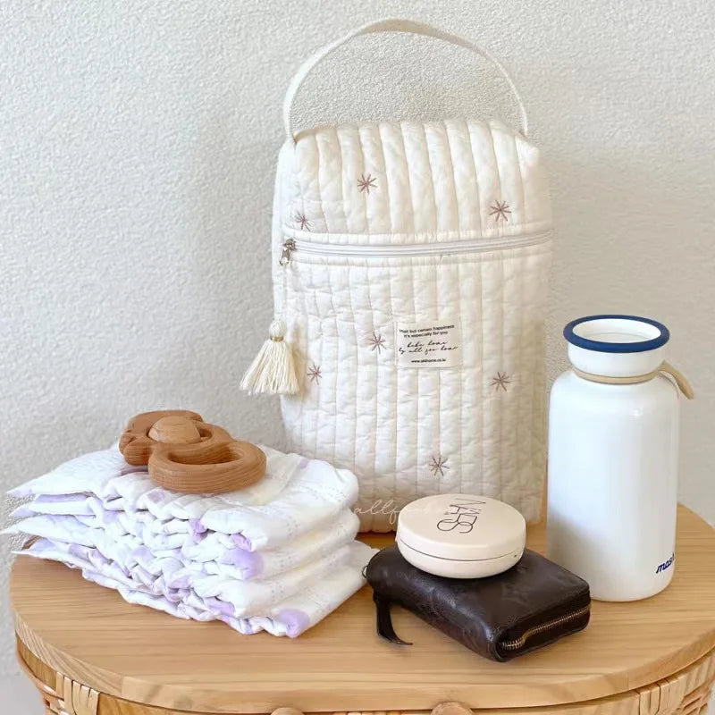 Portable Stroller Nappy Bag Quilted Baby Diaper Caddy - top-down view