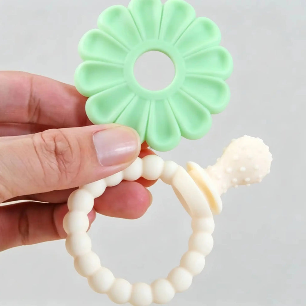 4 Pack Baby Teething Toys Flower Silicone Teether Rings - lifestyle in-use