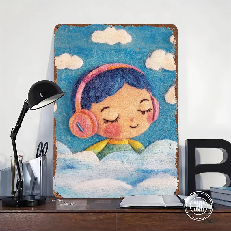 Baby Music Nursery Illustration Poster Vintage Metal - lifestyle in-use