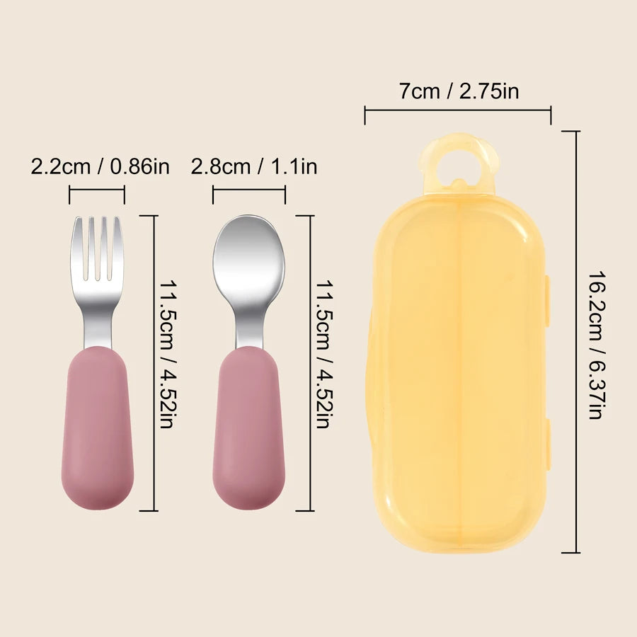 2PCS Baby Silicone Stainless Steel Fork Spoon Portable - lifestyle in-use