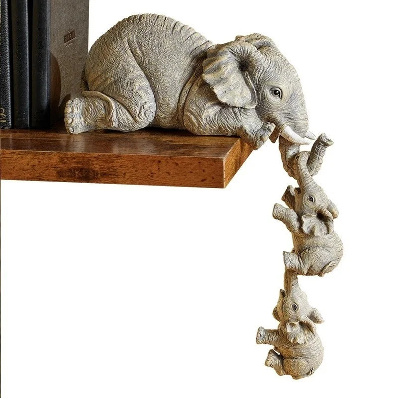 3pcs set Cute Elephant Figurines Elephant Holding Baby - feature close-up