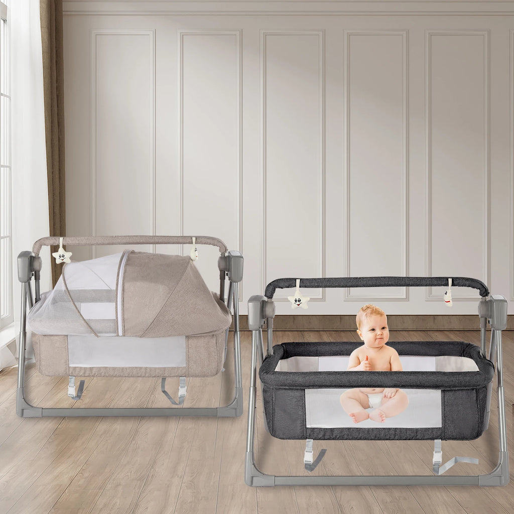 Gray/Khaki Electric Cradle Baby Swing Bed - size reference