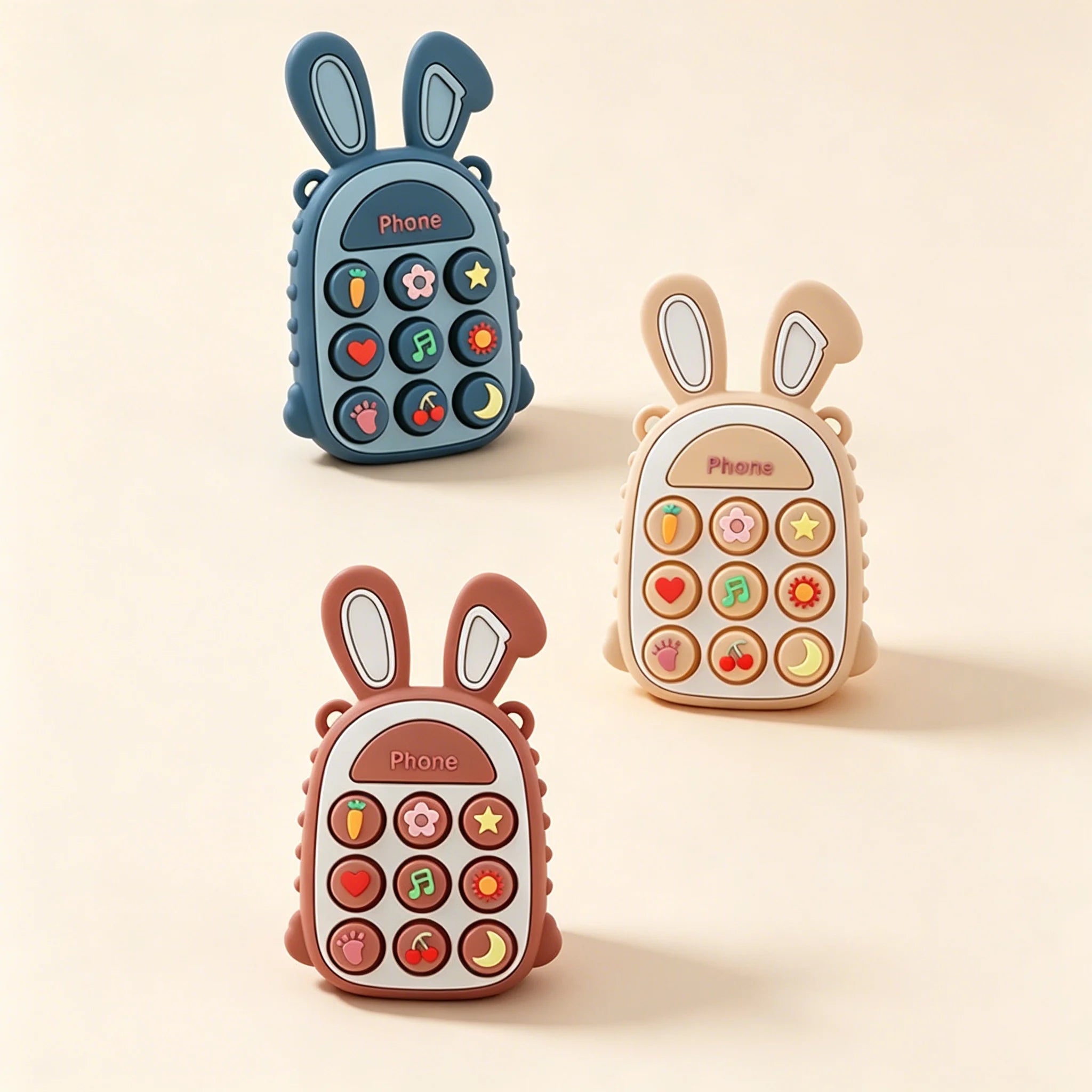 3Pcs Food Grade Silicone Baby Teether Rabbit Phone