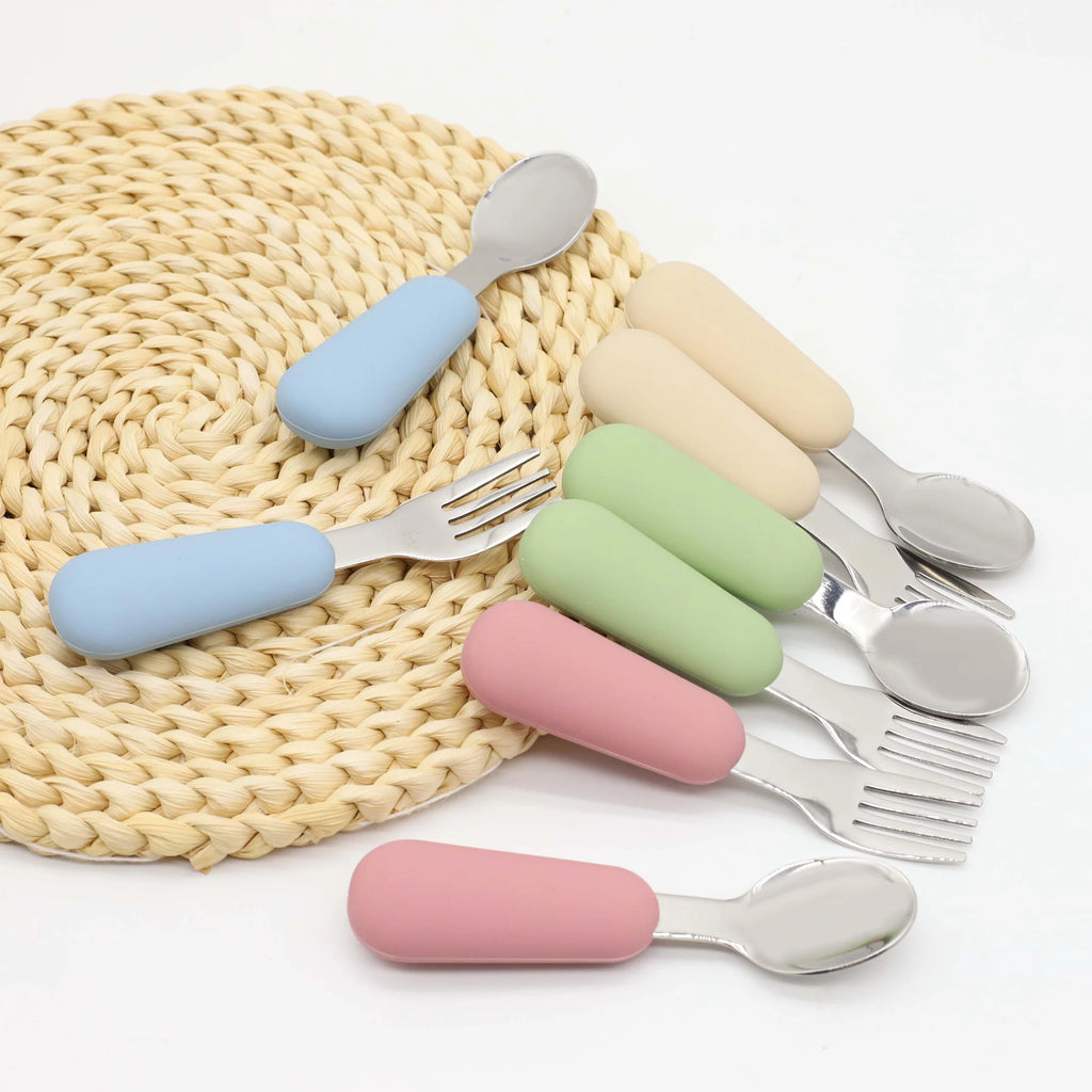 Silicone stainless steel spoon fork food grade 304 - material close-up