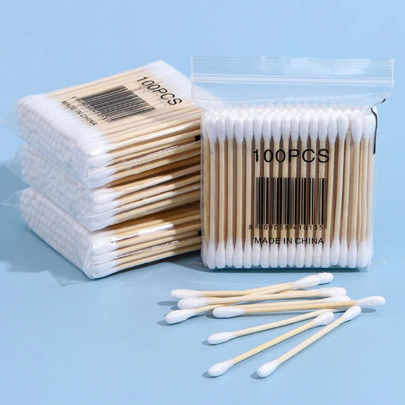 Cotton Swab Storage Box Double Head Wood Baby Cotton - packaging view