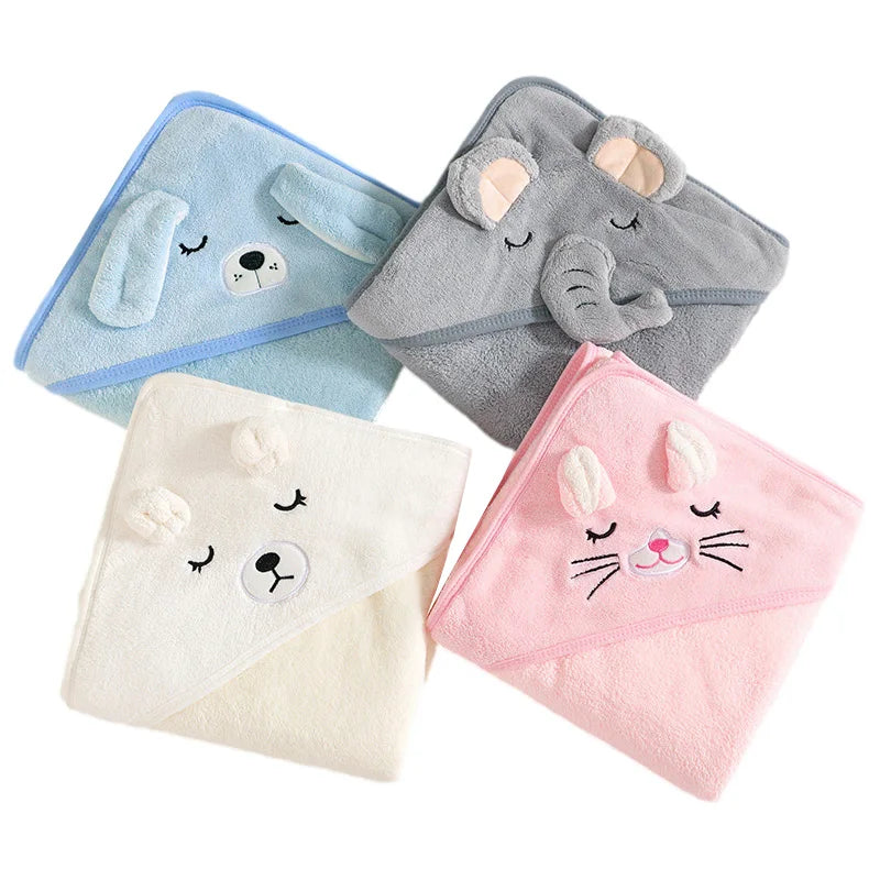 Cartoon Animal Baby Bath Towels Soft Newborn Hooded - front view