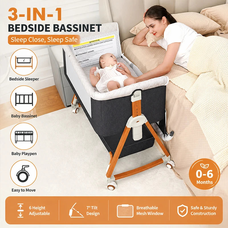 Baby Crib 3 1 Baby Bassinet Portable Bedside Bassinet - lifestyle in-use