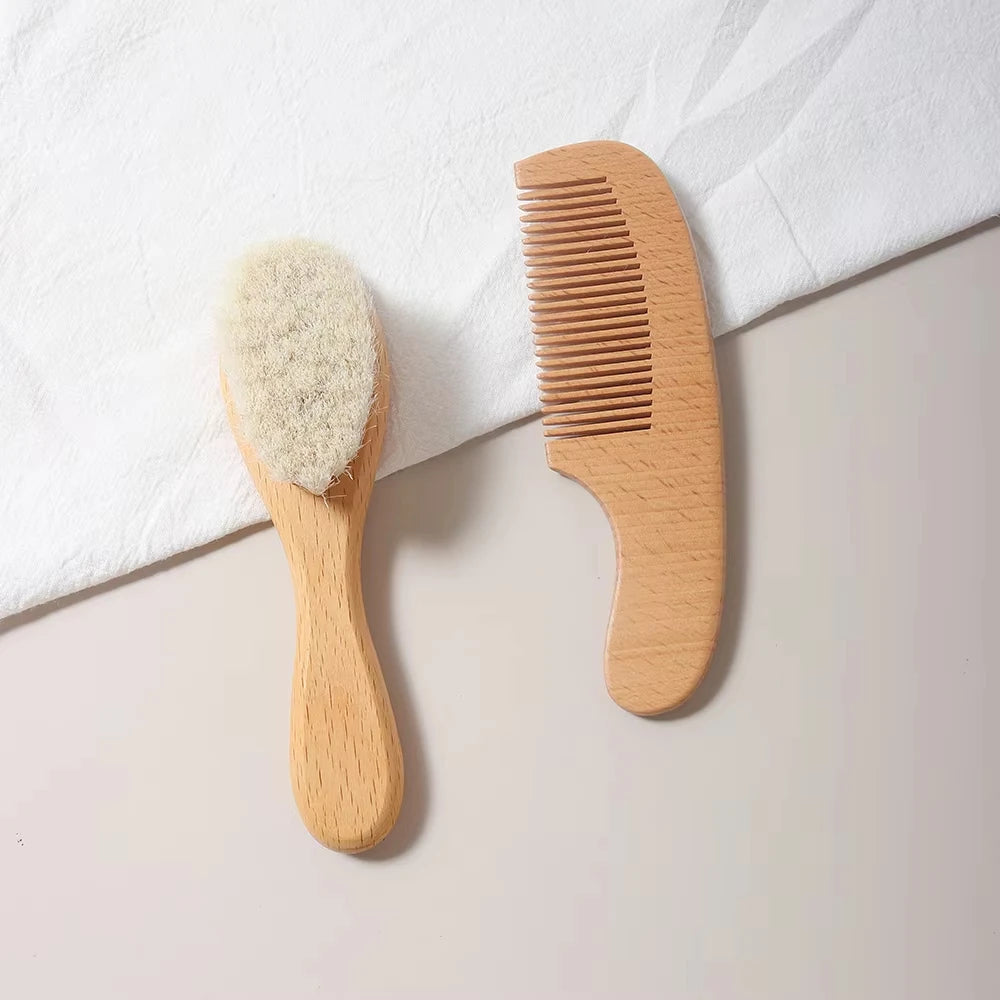 2pcs Baby Comb Set Baby Care Hair Brush Beech Soft Wool