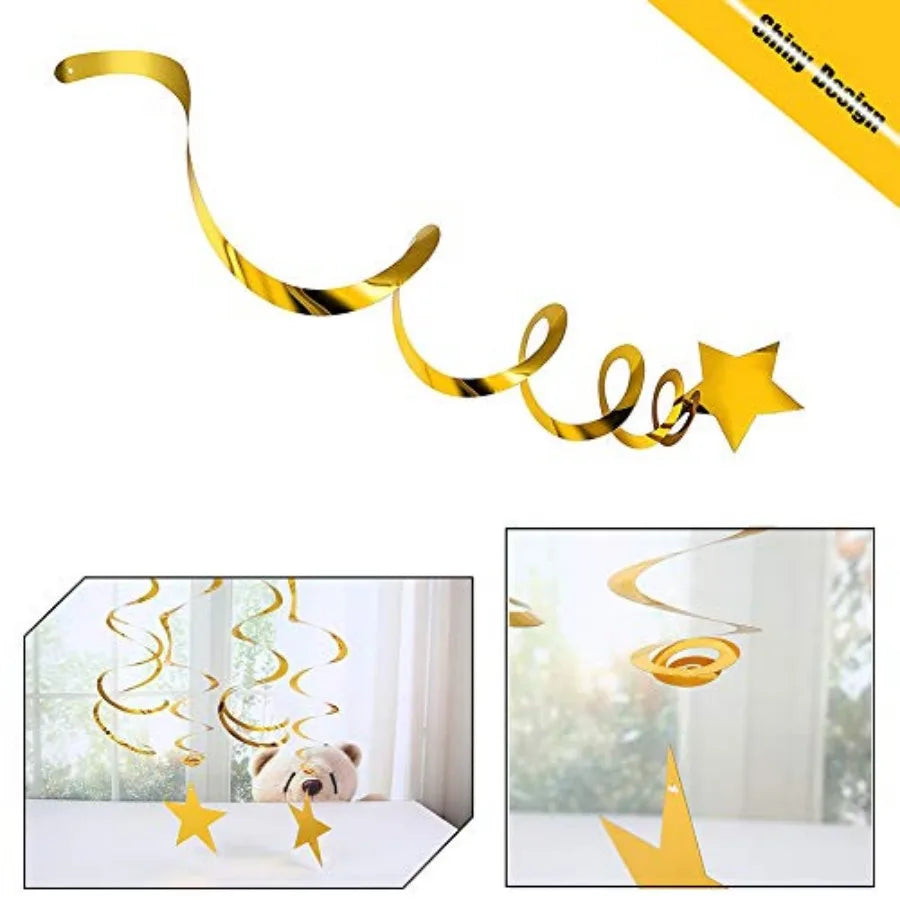 Gold Star Hanging Swirl Decorations - size reference