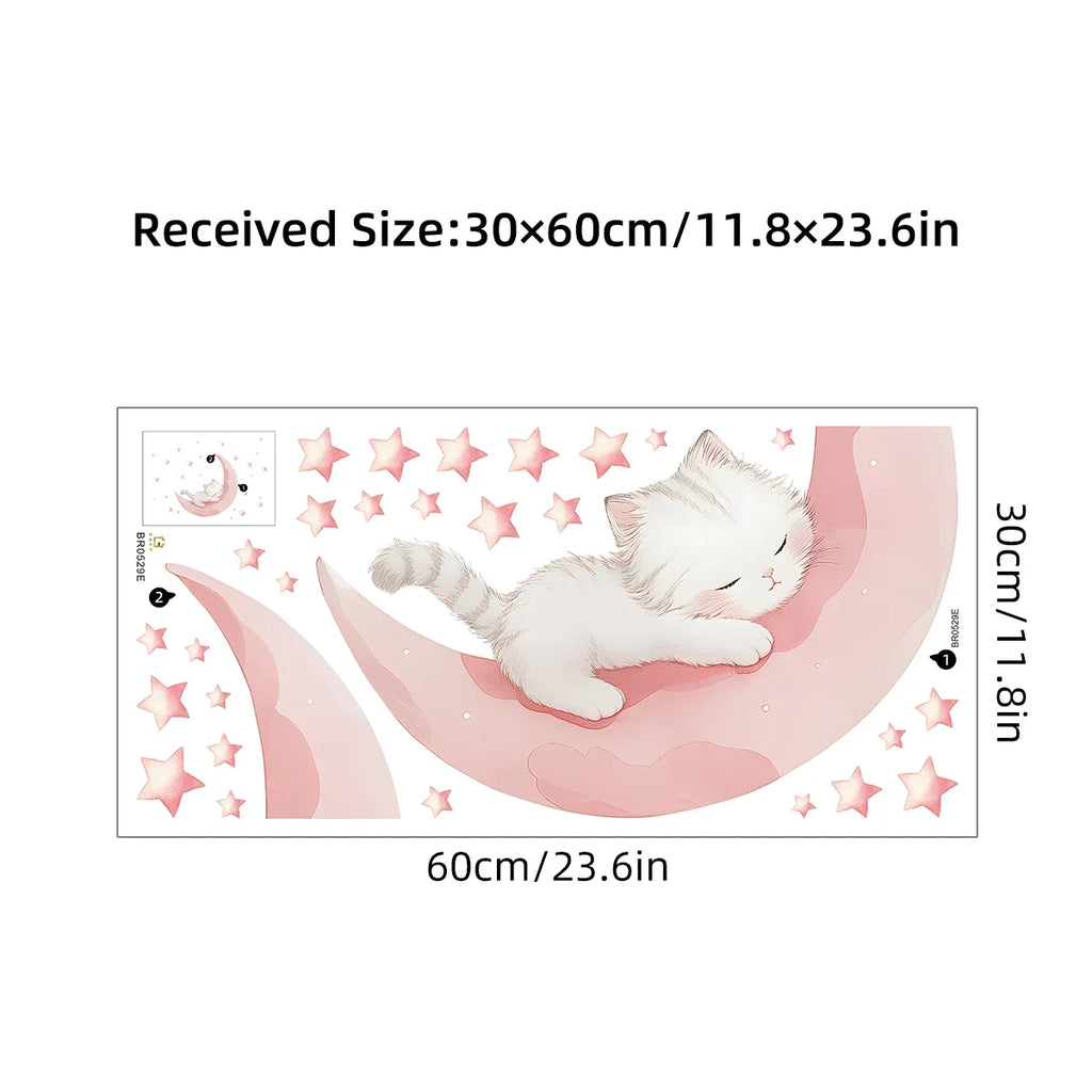 Cartoon Pink Moon Cute Cat Sleep Wall Stickers Baby - packaging view