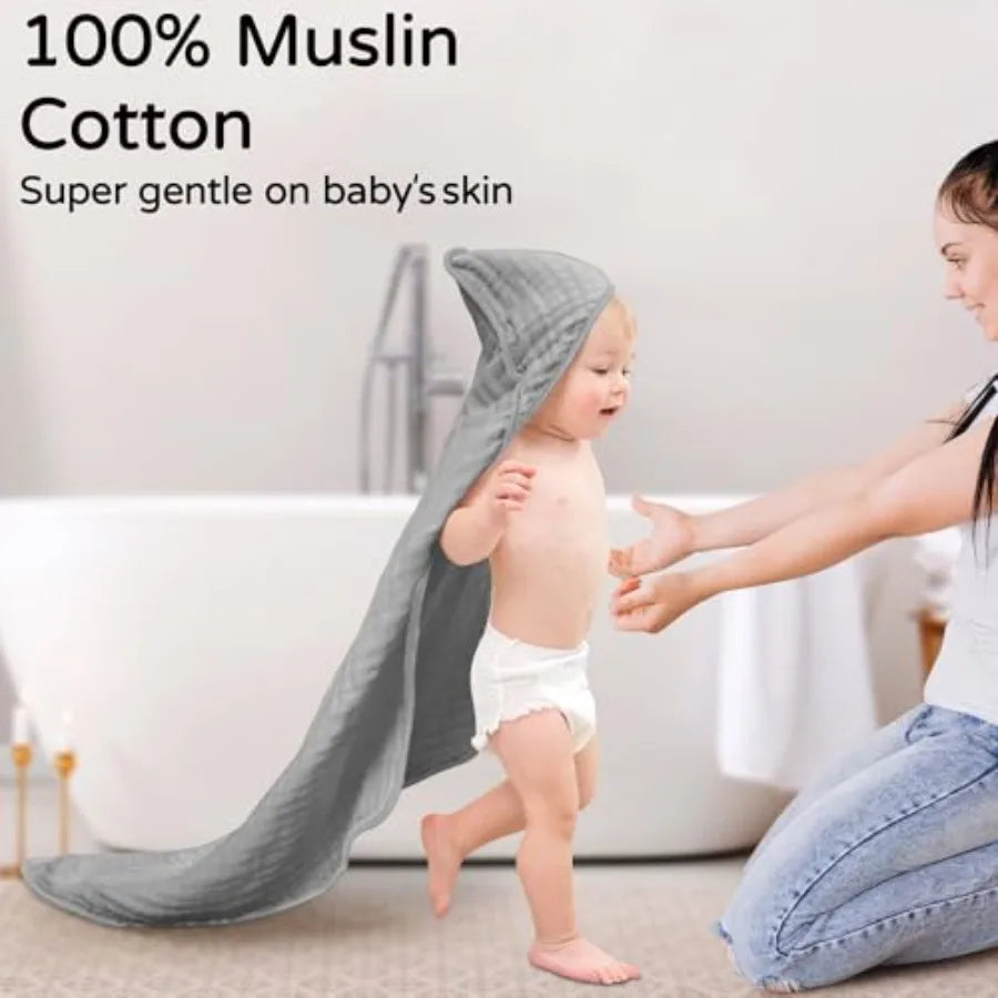 Yoofoss Hooded Baby Towels Newborn 100 Muslin Cotton - side angle