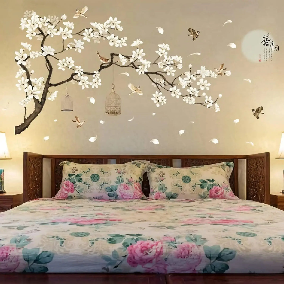 White Cherry Blossom Tree Wall Stickers, 50x74 Inch - feature close-up