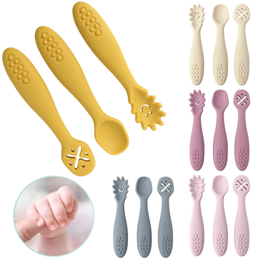 3PCS Cute Baby Learning Spoons Utensils Set Newborn - packaging view