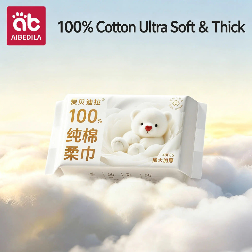 100% Cotton Dry Wipes Sensitive+ Newborn Baby Wipes - front view