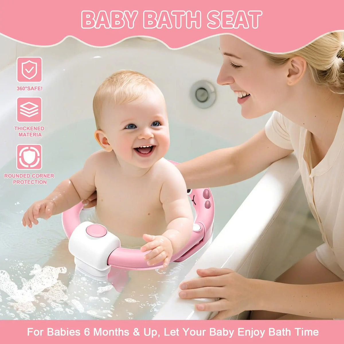 Baby Bath Seat with Non-Slip Suction Cups & Soft Cushion - size reference